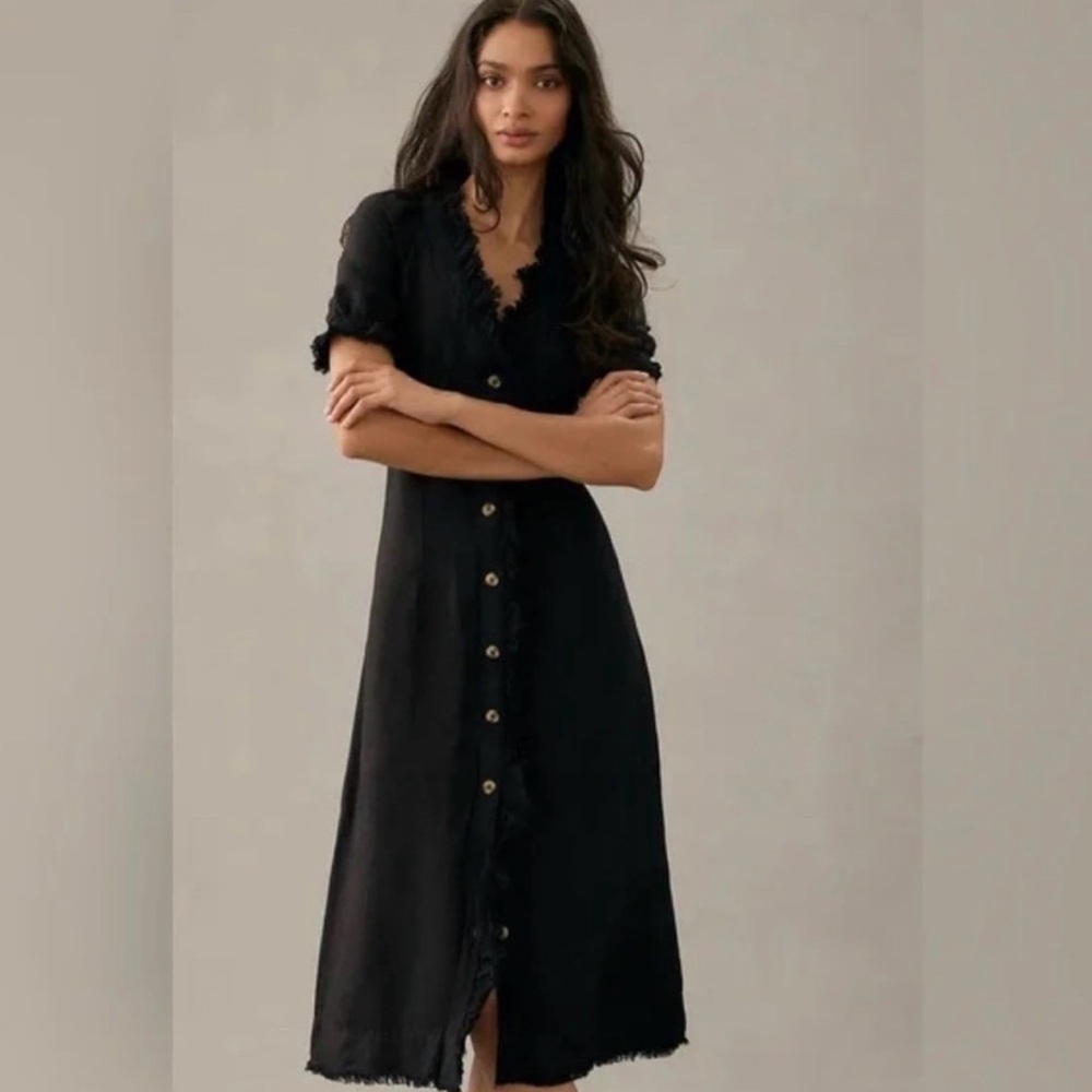 Pilcro Black Button-Front Midi Dress